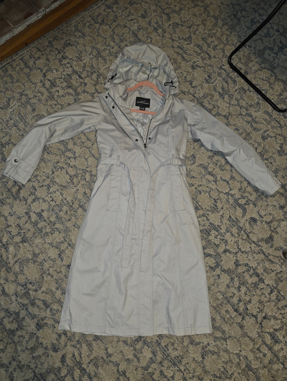 Eddie Bauer Light Gray Trench Coat with Hood